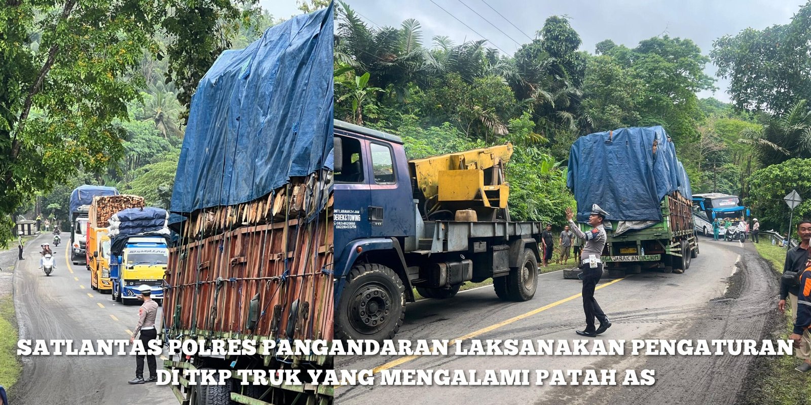 Anggota satlantas pengaturan di tkp truk patah as